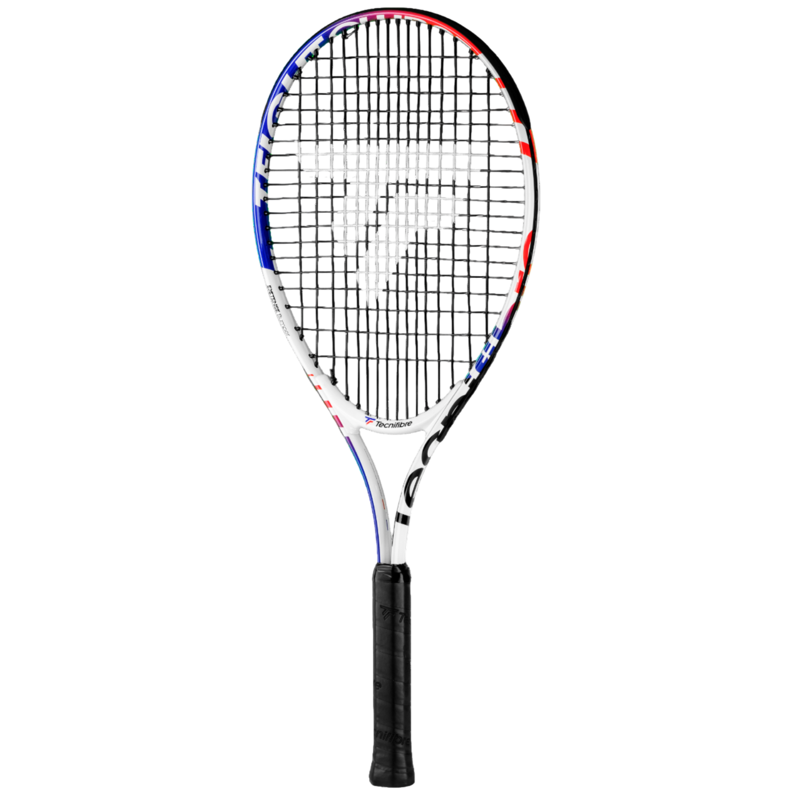 Tecnifibre TFight Club 25 junior tennis racquet, white with red and blue accents, black grip.