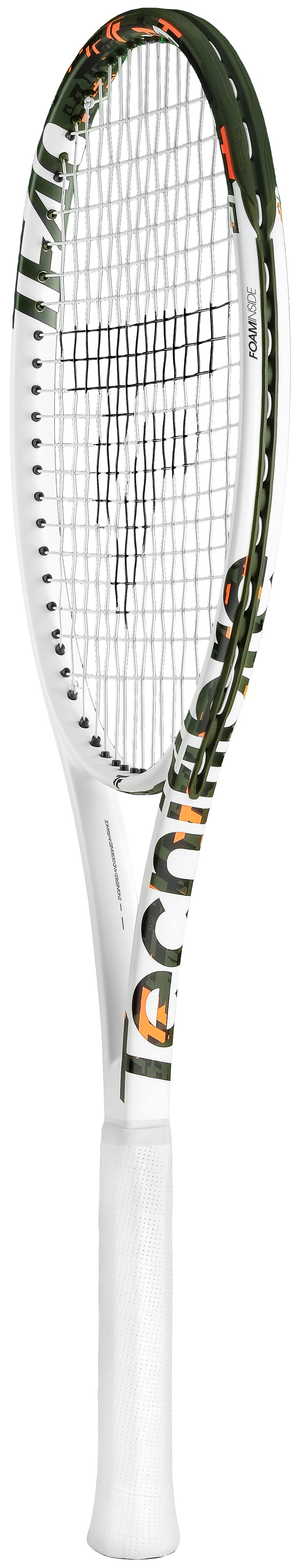 White Tecnifibre TF40 290 tennis racquet with green, orange, and black accents, 98 sq in head.
