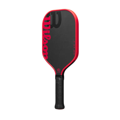Black and red Wilson Blaze 13mm elongated pickleball paddle with a black grip.