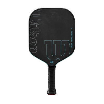 Black Wilson Cadence Edgeless 16 pickleball paddle with light blue accents and a black grip.