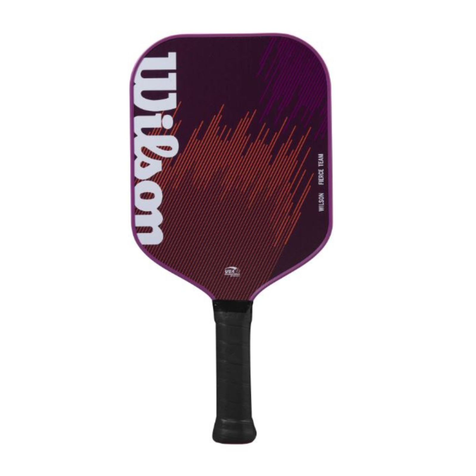Wilson Fierce Team 13mm pickleball paddle with a purple and red fiberglass face and black grip.