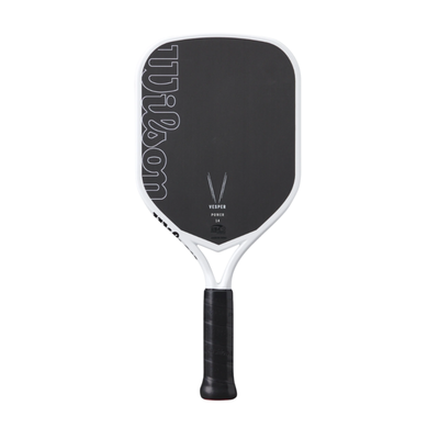 Black and white Wilson Vesper Power 14 pickleball paddle with elongated shape and extended handle.