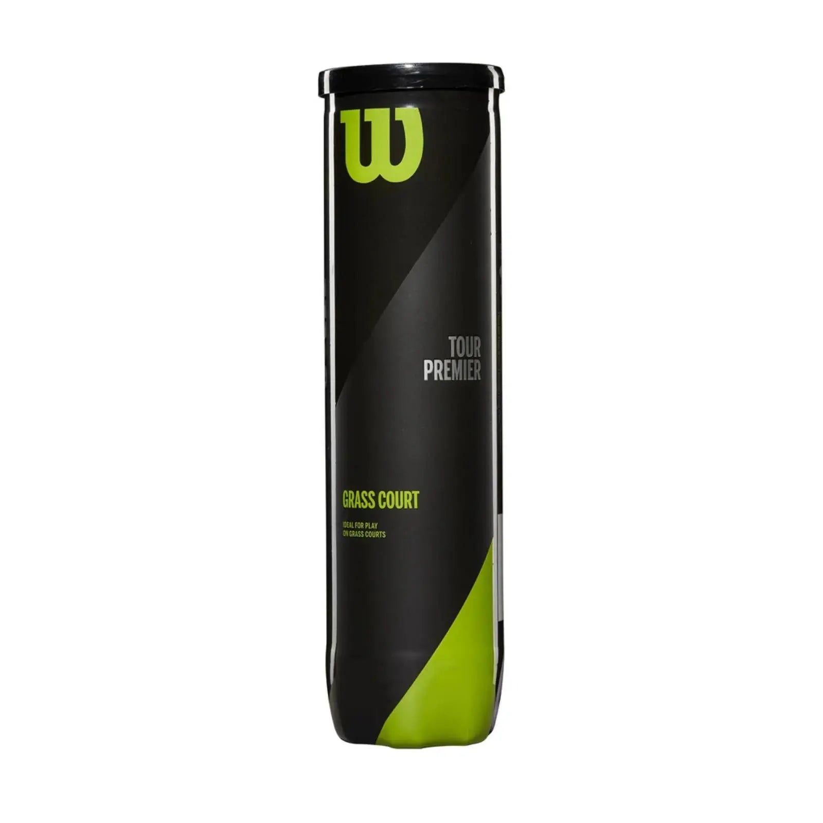 Wilson Tour Premier Grass Court tennis balls in a black and neon green 4-ball can.